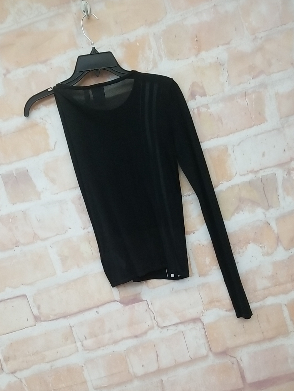 adidas Black Long Sleeve Tee with White Signature Stripes 1 Sleeve - Picture 7 of 7